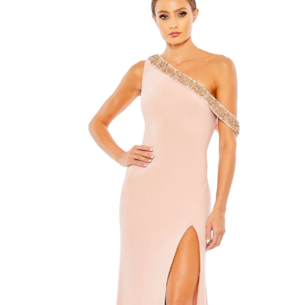 Mac Duggal 68163 Beaded Drop Shoulder Rose Jersey Gown Sz 4